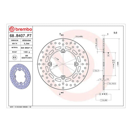 Brembo Prime Serie Oro Rear Brake Disc 68B407P7