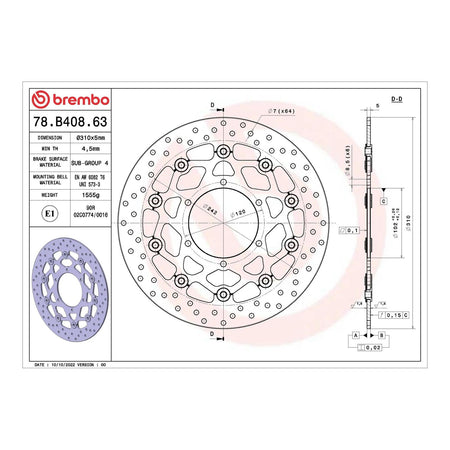 Brembo Prime Serie Oro Front Brake Disc 78B40863