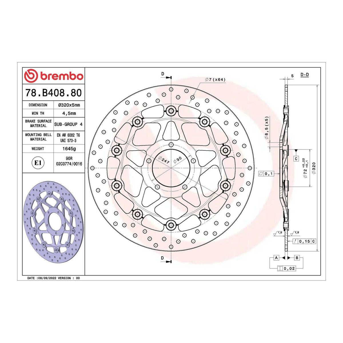 Brembo Prime Serie Oro Front Brake Disc 78B40880