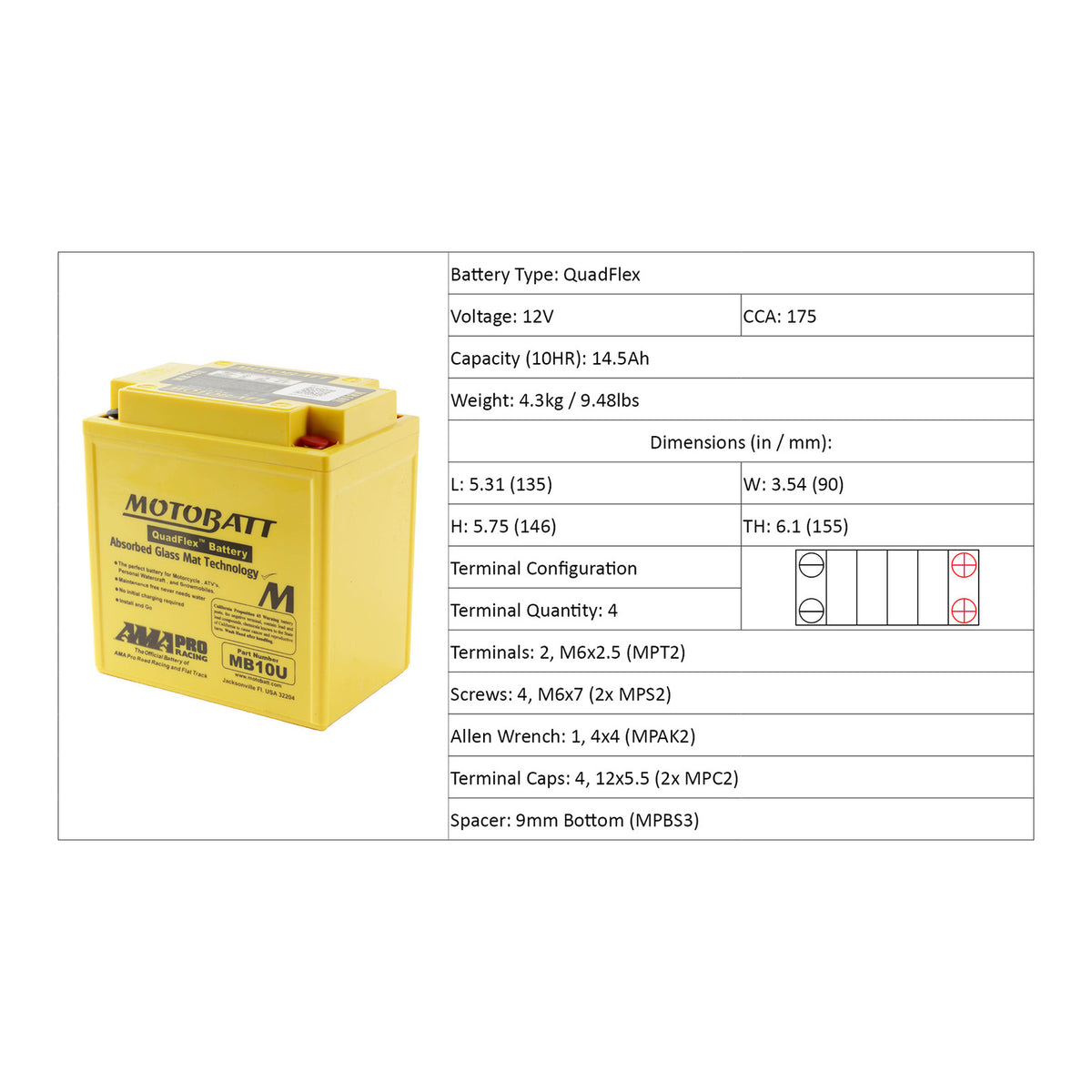 Motobatt Battery Quadflex AGM - MB10U