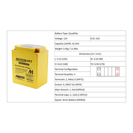 Motobatt Battery Quadflex AGM - MBTX14AU