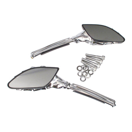 Whites Mirror - Universal Skeleton Hand Chrome / Black Harley (Pair)
